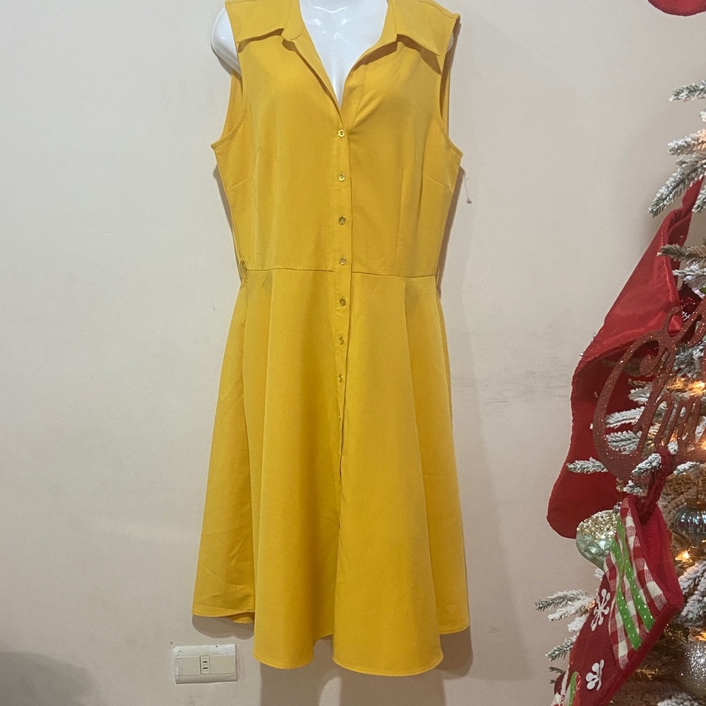 Sharagano Golden Sleeveless Midi Dress